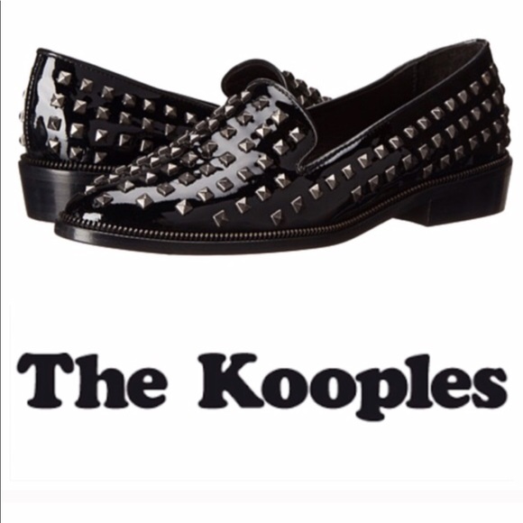 The Kooples Black Pyramid Studded Patent Leather Flats / Loafers Size 37 - Picture 2 of 8
